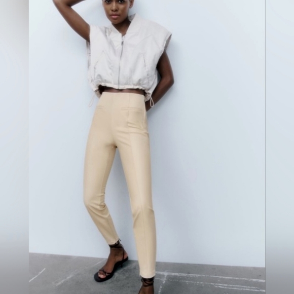 Zara Faux Leather Tights in Cream - Picture 1 of 15